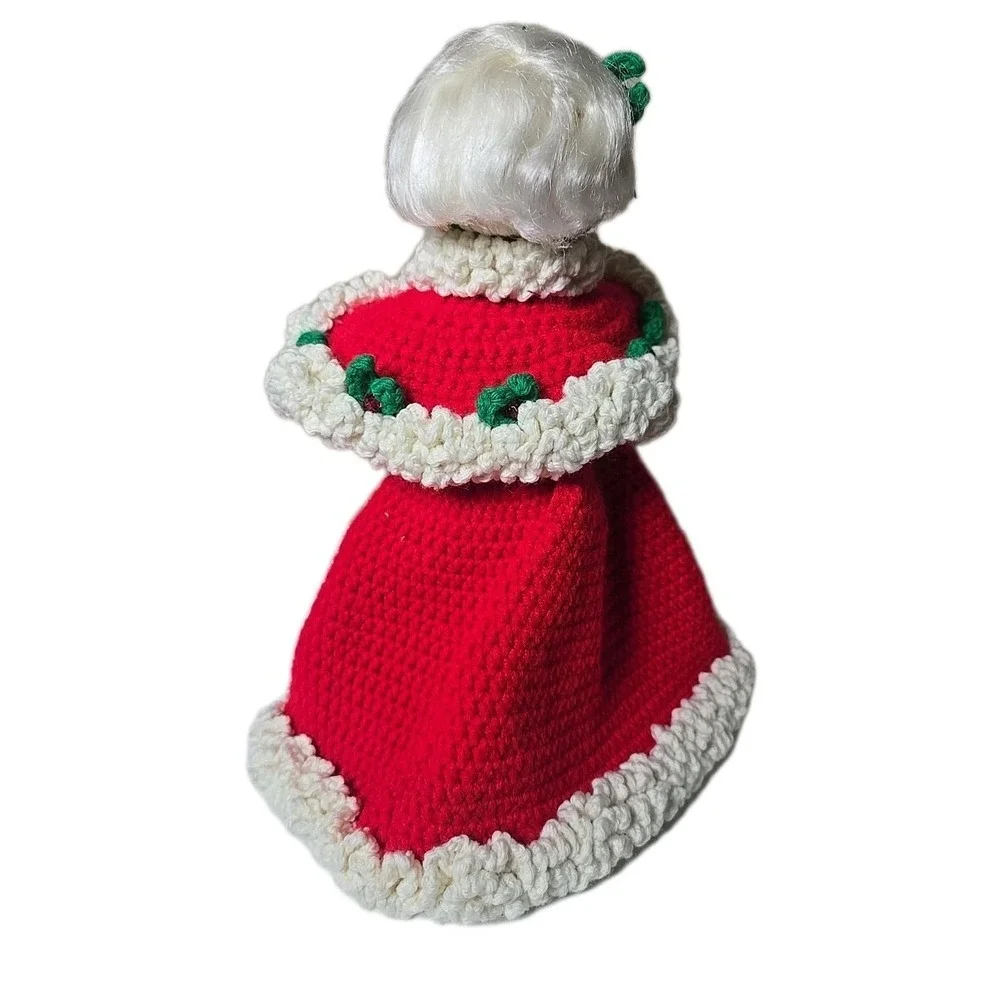 Mrs Claus Christmas Doll Red Knit Dress Holiday Decor Shelf Sitter Vintage Style